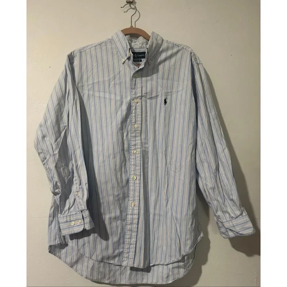 Ralph Lauren blue white striped dress shirt button down 16 1/2 classic Fit